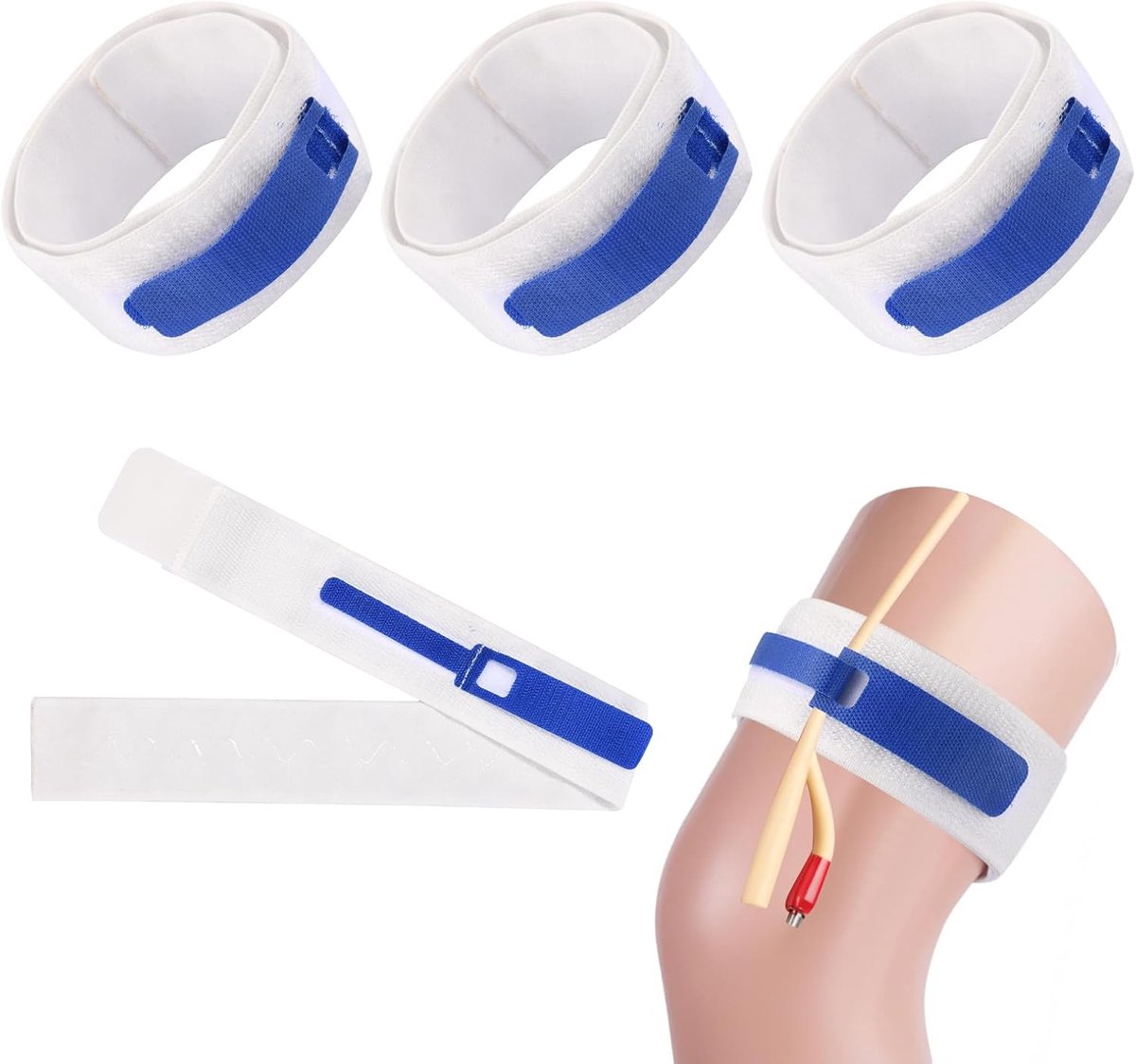 4-delige set beenbanden voor katheters, inclusief een siliconen grip en een comfortabel katheterstabilisatieapparaat voor de veiligheid van de urinewegen. Essentiële benodigdheden voor katheterisatie.
