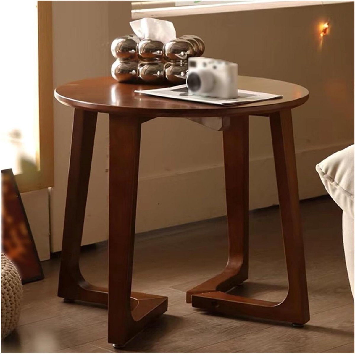 Ronde Vloertafel - Lage Houten Tafel - Koffie Drinken - Massief Hout Constructie - 60x63 cm - Bruin