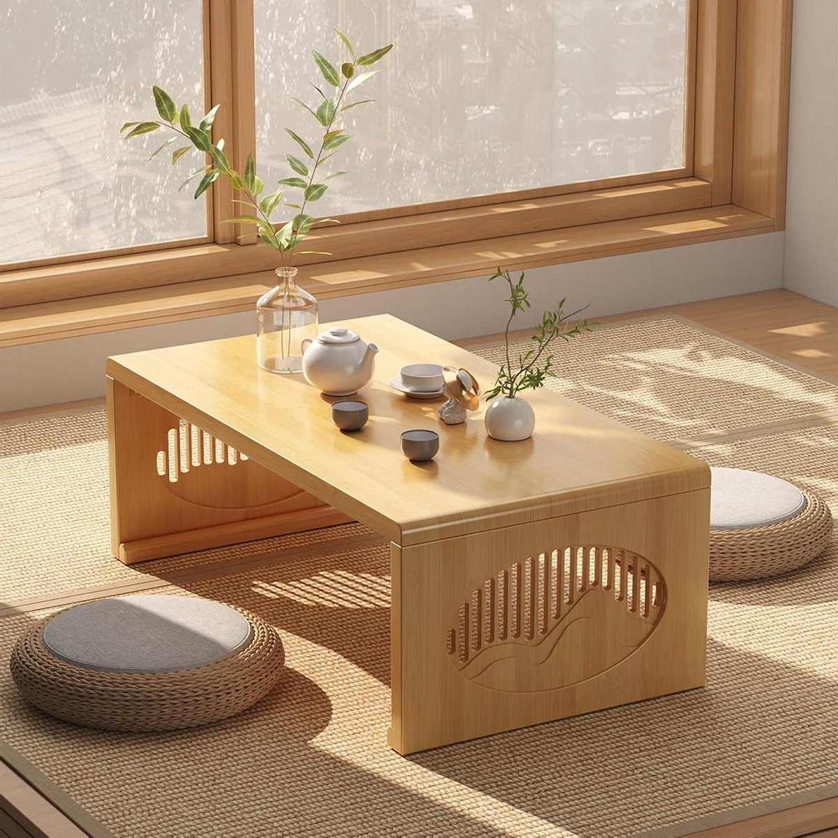 Japanse vloertafel - Lage eettafel - Thee en maaltijden - Massief houten constructie - 60x40x30cm - Bruin