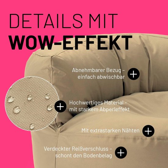 LUMALAND Beanbag Lounge: Zitzak voor uw goedgevulde sit-in | Ontdek modern, knuffelbaar design & relax in stijl in- & outdoor I Met aanpasbare EPS vulling | 90 x 50 cm