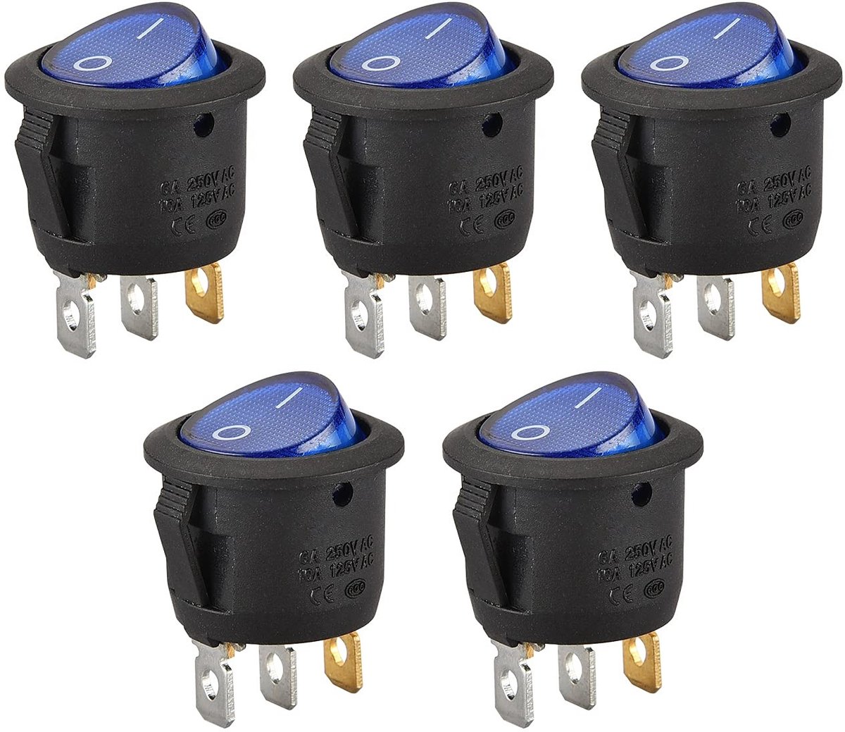 aladdien - Tuimelschakelaar - AAN-UIT - 6A 250VAC - Blauw licht - 5Pack - Geschikt voor diverse toepassingen - 3 terminals