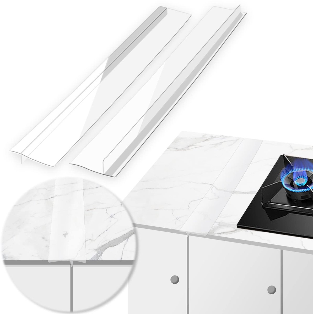 aladdien - Keuken siliconen kookplaat Gap Cover - Set van 2 - Hittebestendig en gemakkelijk te reinigen - Transparant - Vaatwasmachinebestendig - Ge...