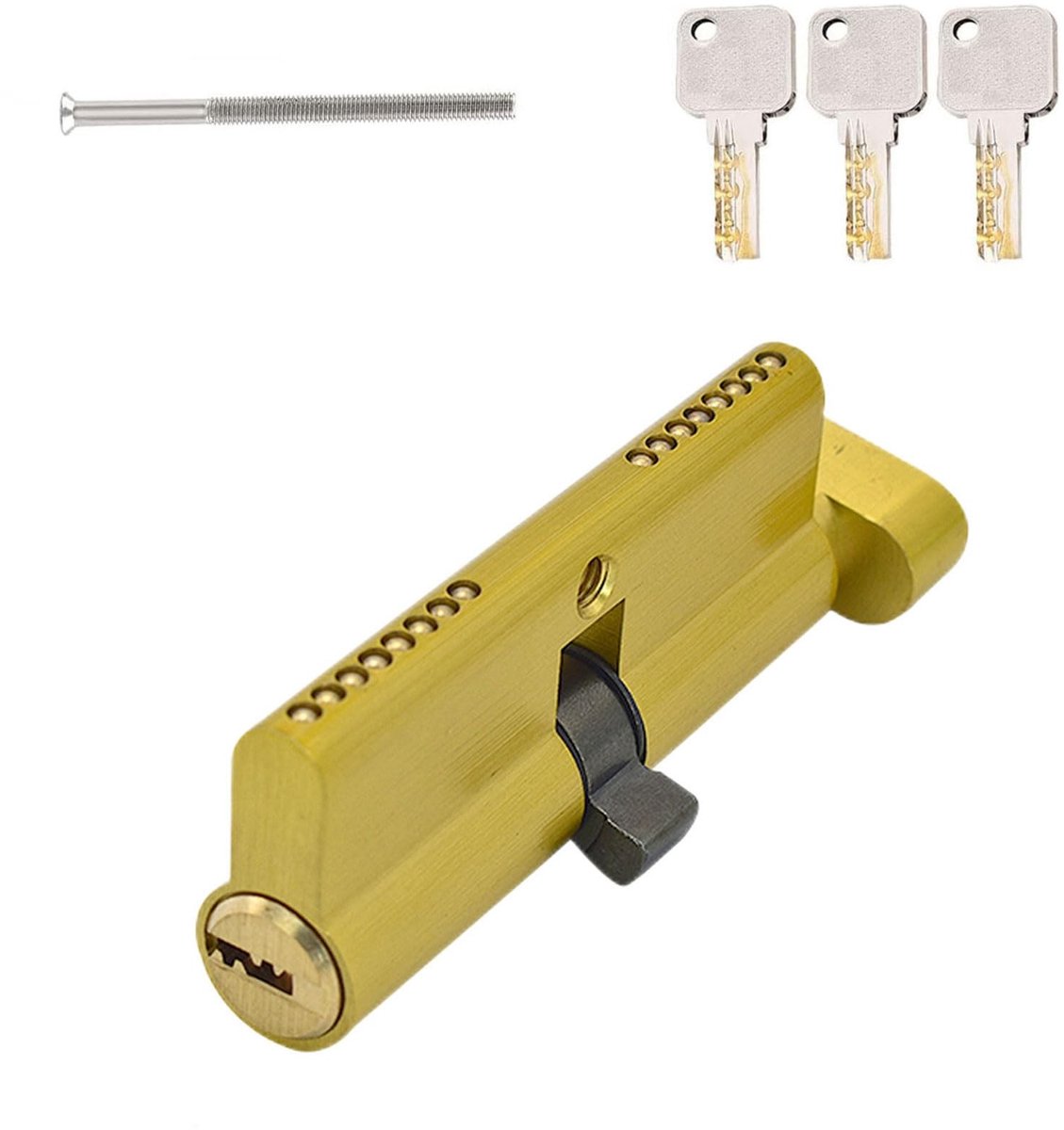 aladdien - Lockcylinder - Veiligheidsfunctie - Vervangingsaccessoire - Messing - 3 Sleutels - 60 mm - Geschikt voor deur - 30/30