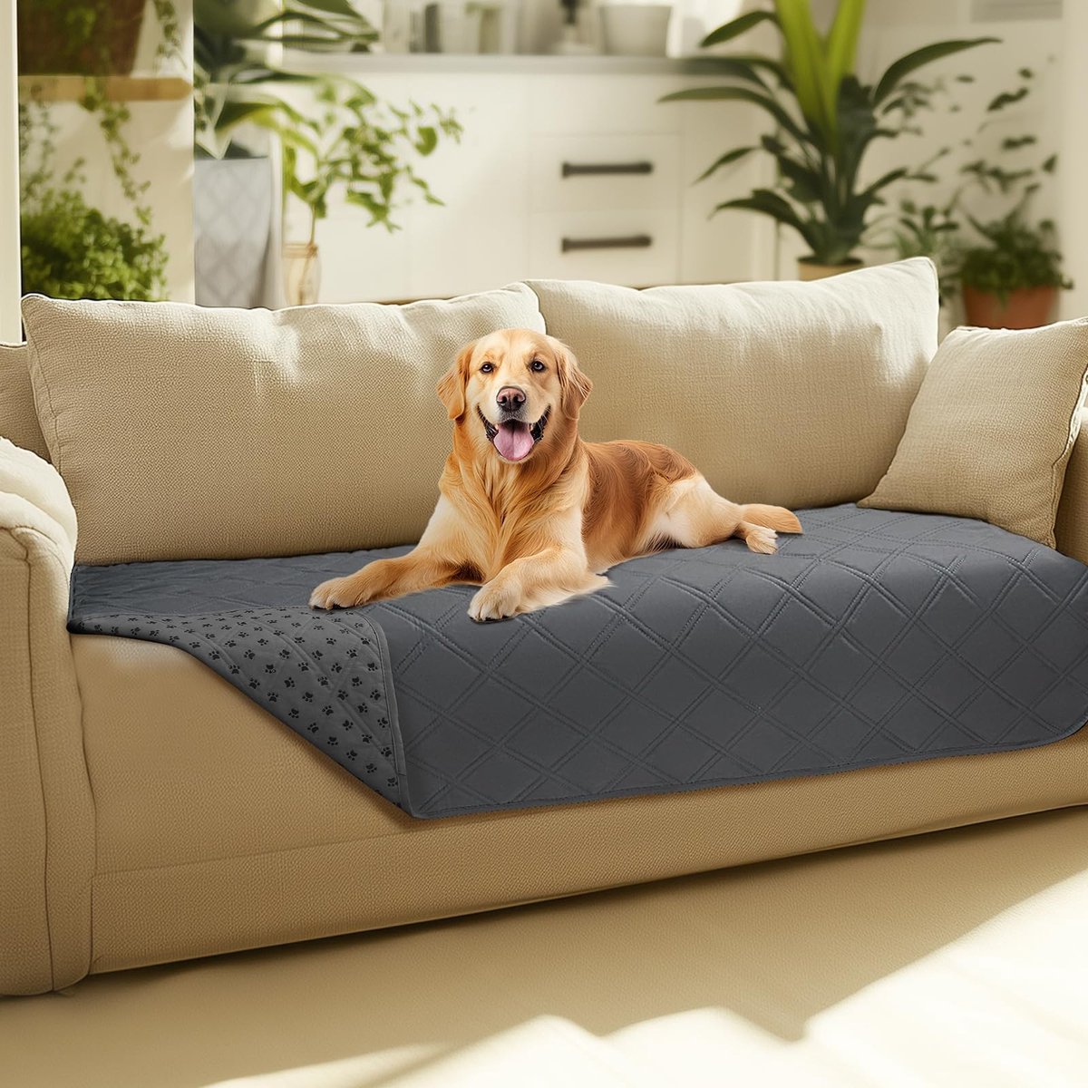 aladdien - Waterdichte hondenbankhoes - Hondendeken - 100% waterdicht met antislip punten - Grijs - Beschermmat voor meubels - Geschikt voor honden,..