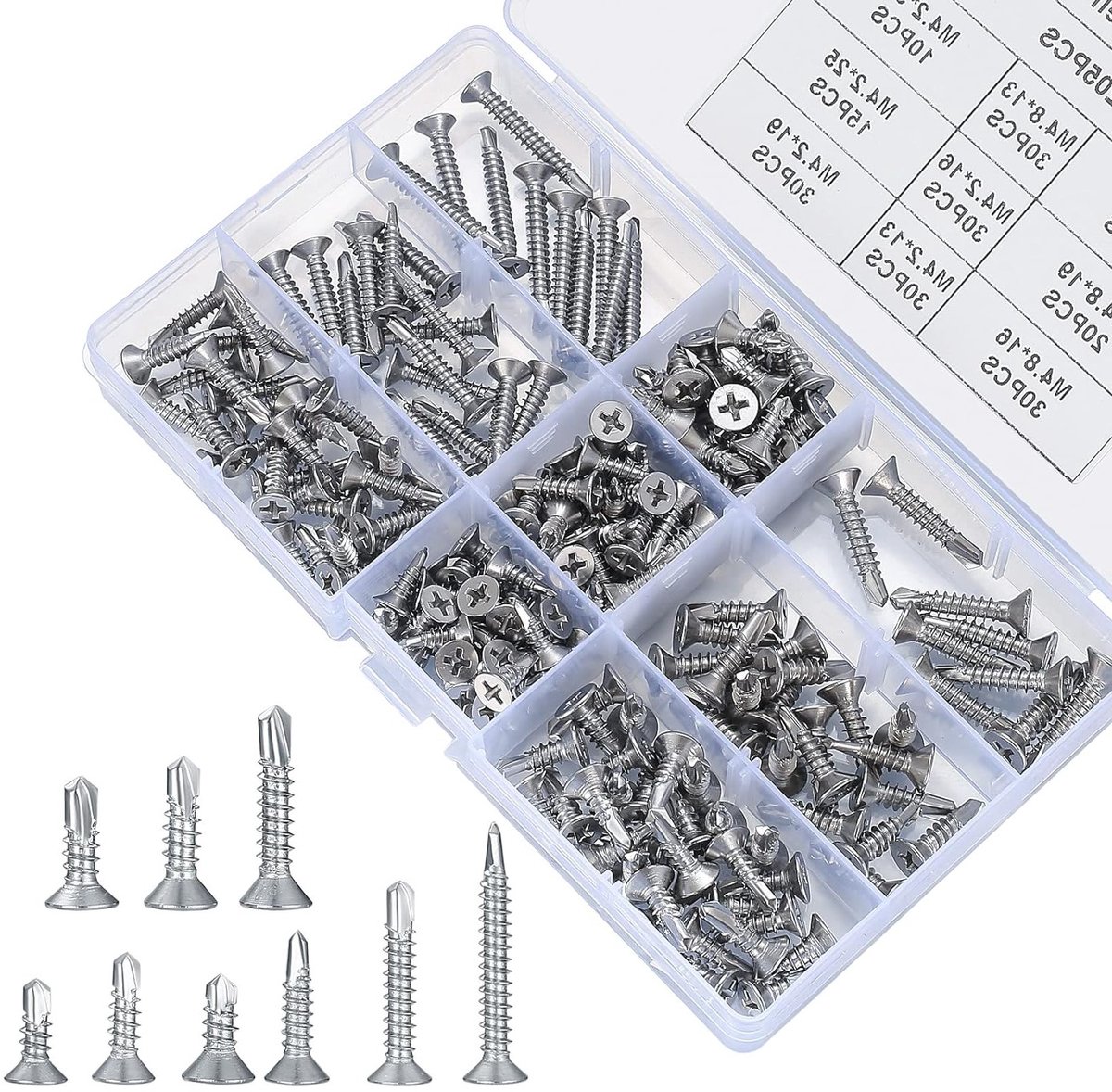 205 stuks zelfborende houtschroeven met verzonken kop - assortiment van 13 mm tot 32 mm
