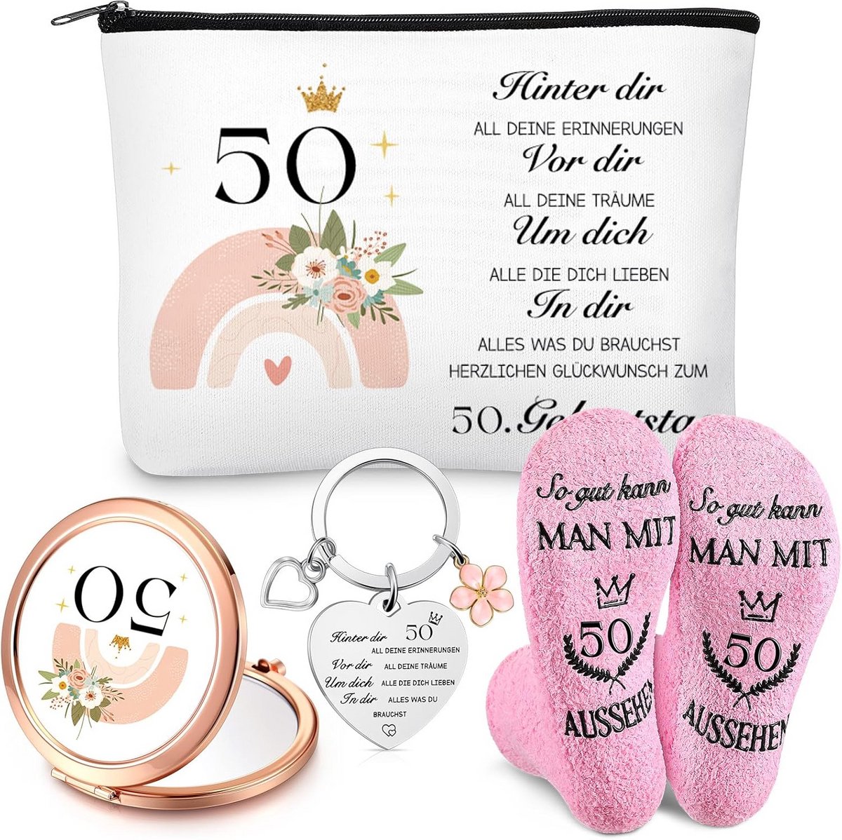 Luxe Verjaardagscadeauset voor Dames - Met Make-up Tas, Spiegel en Sokken