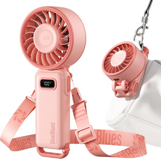 Draagbare USB Ventilator Roze – Stil, Oplaadbaar, Nekventilator, Handventilator, 100 Snelheden, 12 uur