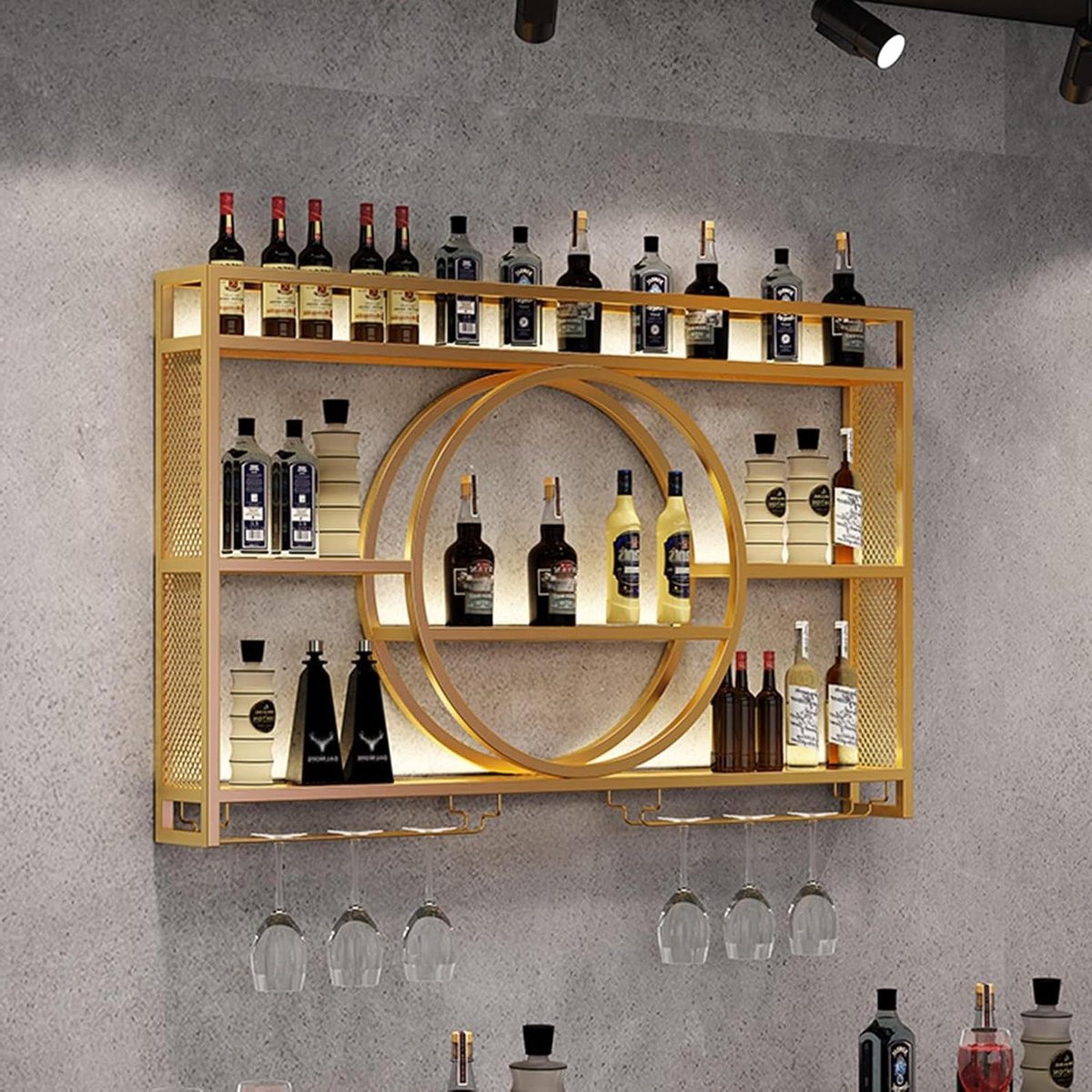 Wijnrek Verticaal - Fleshouder Bar - Wijn Opslag - Drievoudig Ontwerp - 140 cm - Goud
