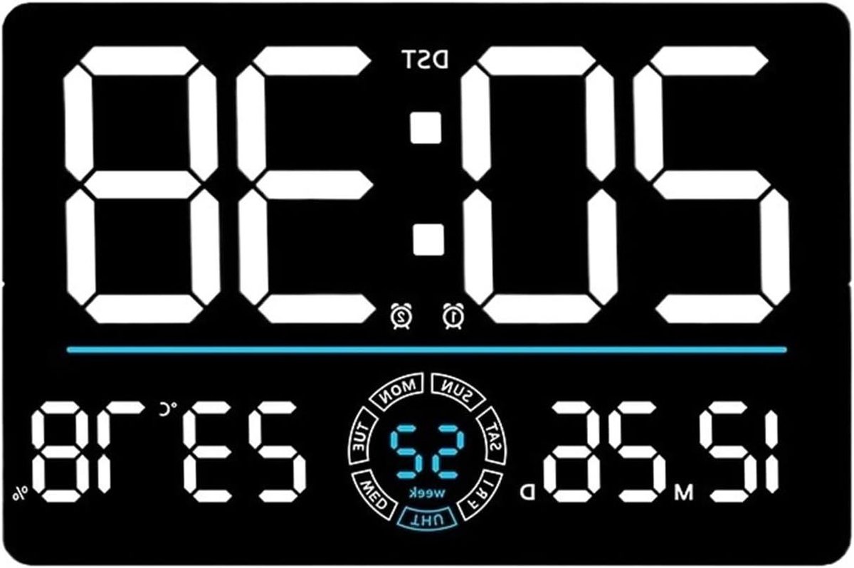 Digitale Wandklok - Wekker LED - Tijd Bijhouden - 10 Helderheidsniveaus - 10x10 millimeter - Wit