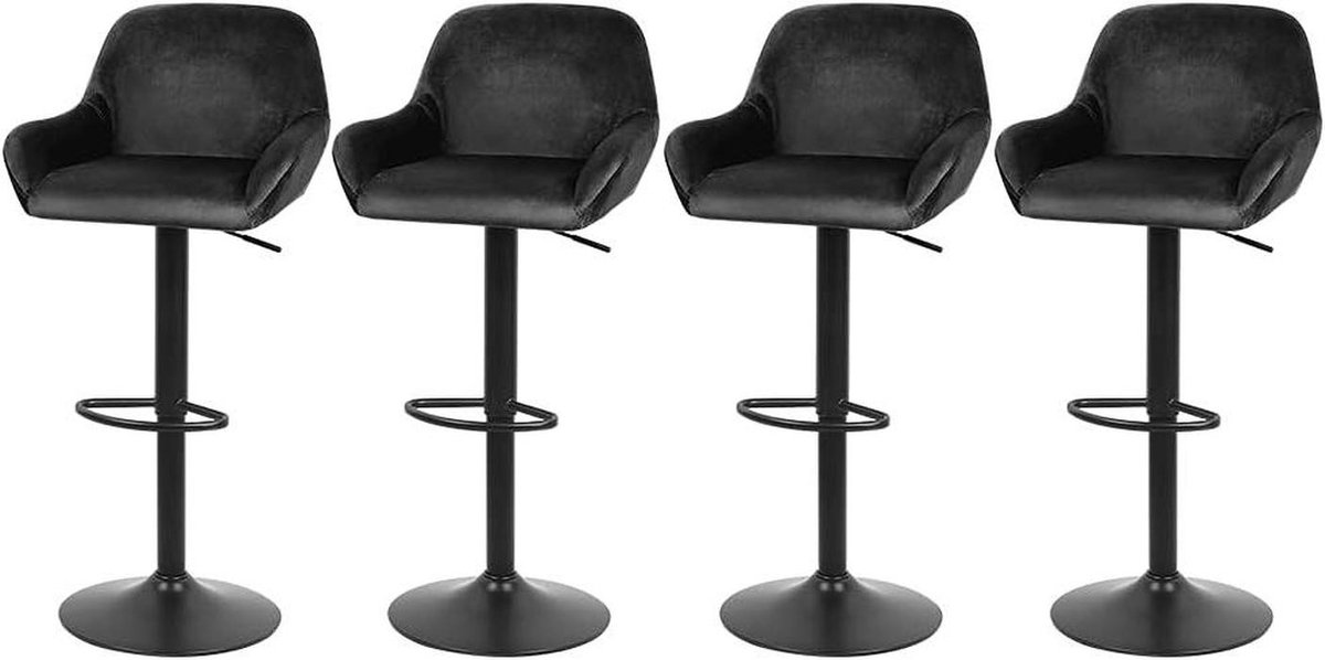Barkrukken Set - Draaistoelen - Bar Keuken - Verstelbare Hoogte - Set van 4 - Zwart