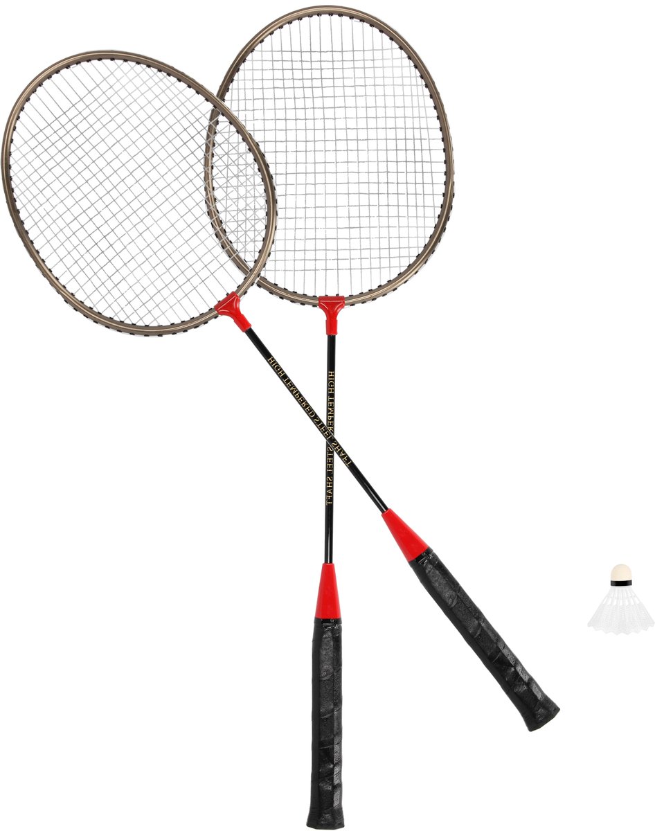 Spokey Badminton Set - Zwart / Rood - Staal / Aluminium / Polyurethaan - Set bestaande uit 2 Badmintonrackets + Shuttle