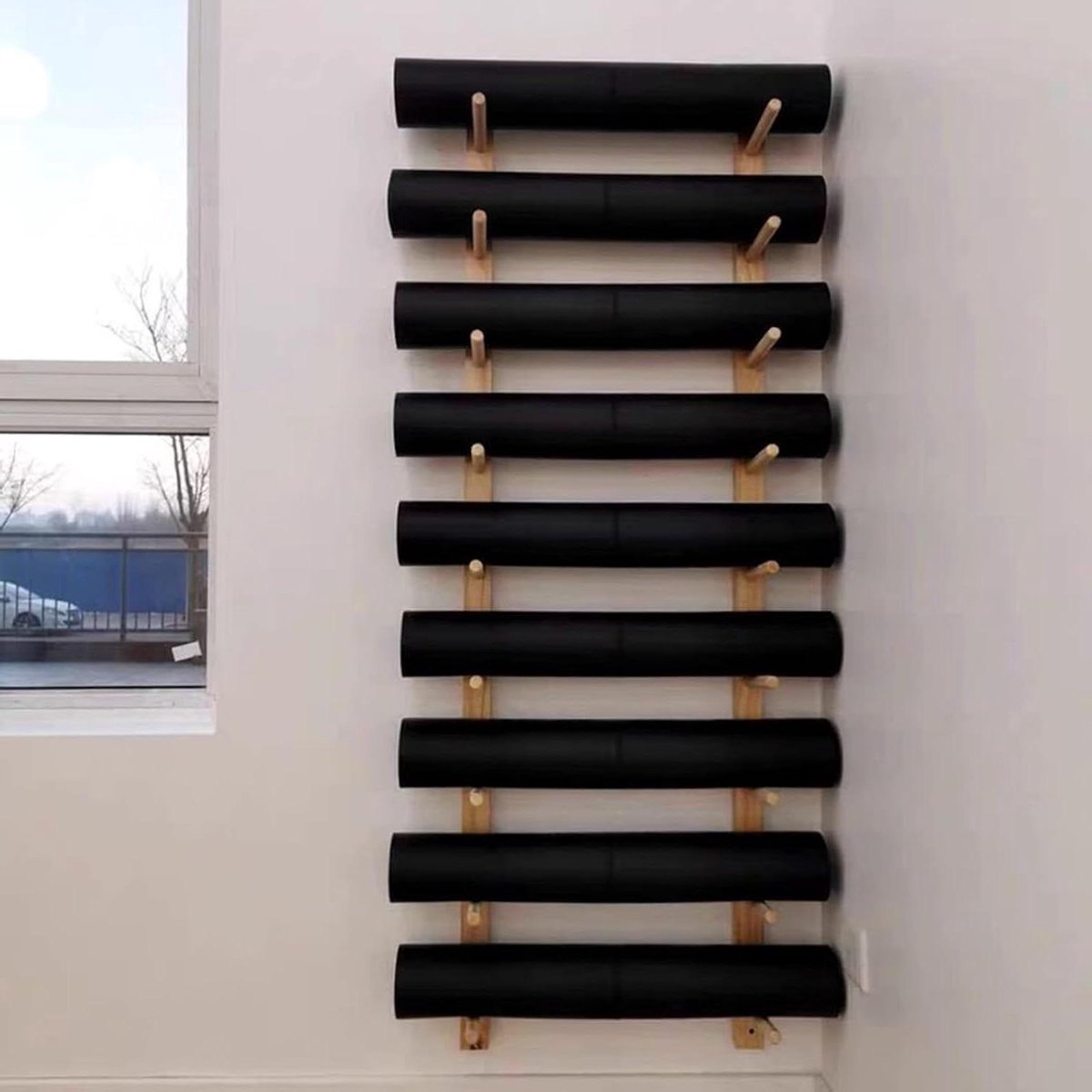 Wandorganizer Fitness - Opbergrek Gym - Thuis Sporten - Hoge Capaciteit - Tot 156 cm - Houtkleur