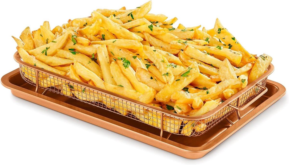 Airfryer Bakplaat - Crisper Mand - Gezond Bakken - Antiaanbaklaag - 24 x 33 cm - Koper