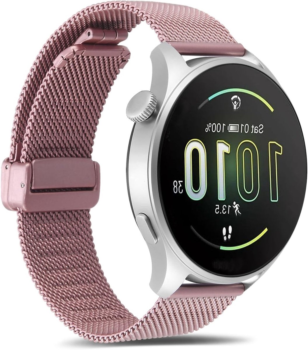 Ademende 20mm RVS Horlogeband met Magnetische Sluiting, Vervangband voor Smartwatch, Geschikt voor Dames en Heren - Roze, Duurzaam en Comfortabel