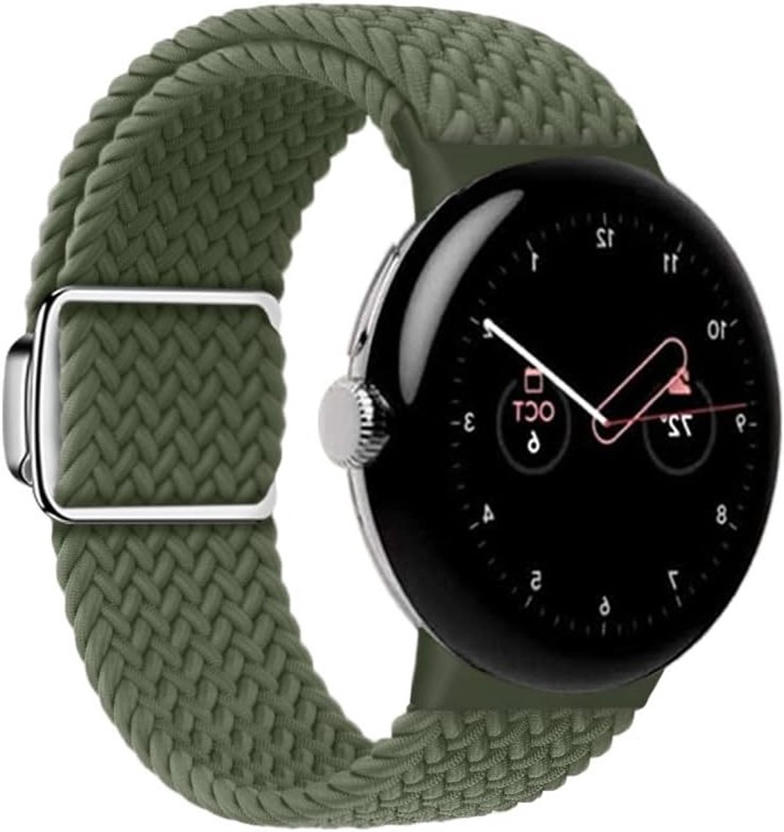 Elastische Nylon Horlogeband voor Google Pixel Watch 4 en 3 - Vervangbare Magnetische Band in Olijfgroen