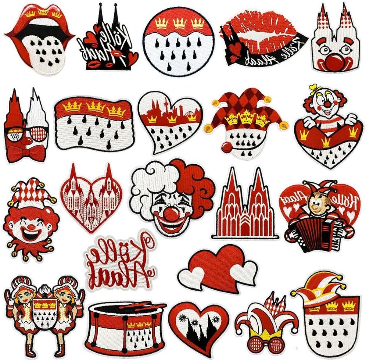 Carnaval Patches Set van 22 Stuks, Schattige Borduur Patches voor Kleding, Broeken en Hoeden, Ideaal voor Naai- en Strijktoepassingen