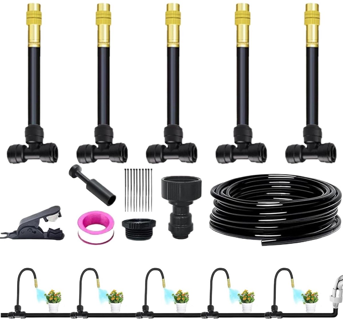 Drip Systeem Tuin - Watergeef Kit - Planten Automatisch Water Geven - Tool-free Montage - Tot 100m² - Zwart