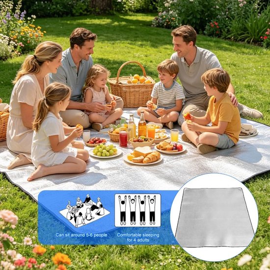 Isolatiemat voor camping en outdoor-activiteiten, 200 x 200 cm, thermische deken, tentmat en vloermat voor trekking en wandelen van Merkloos — afbeelding 4