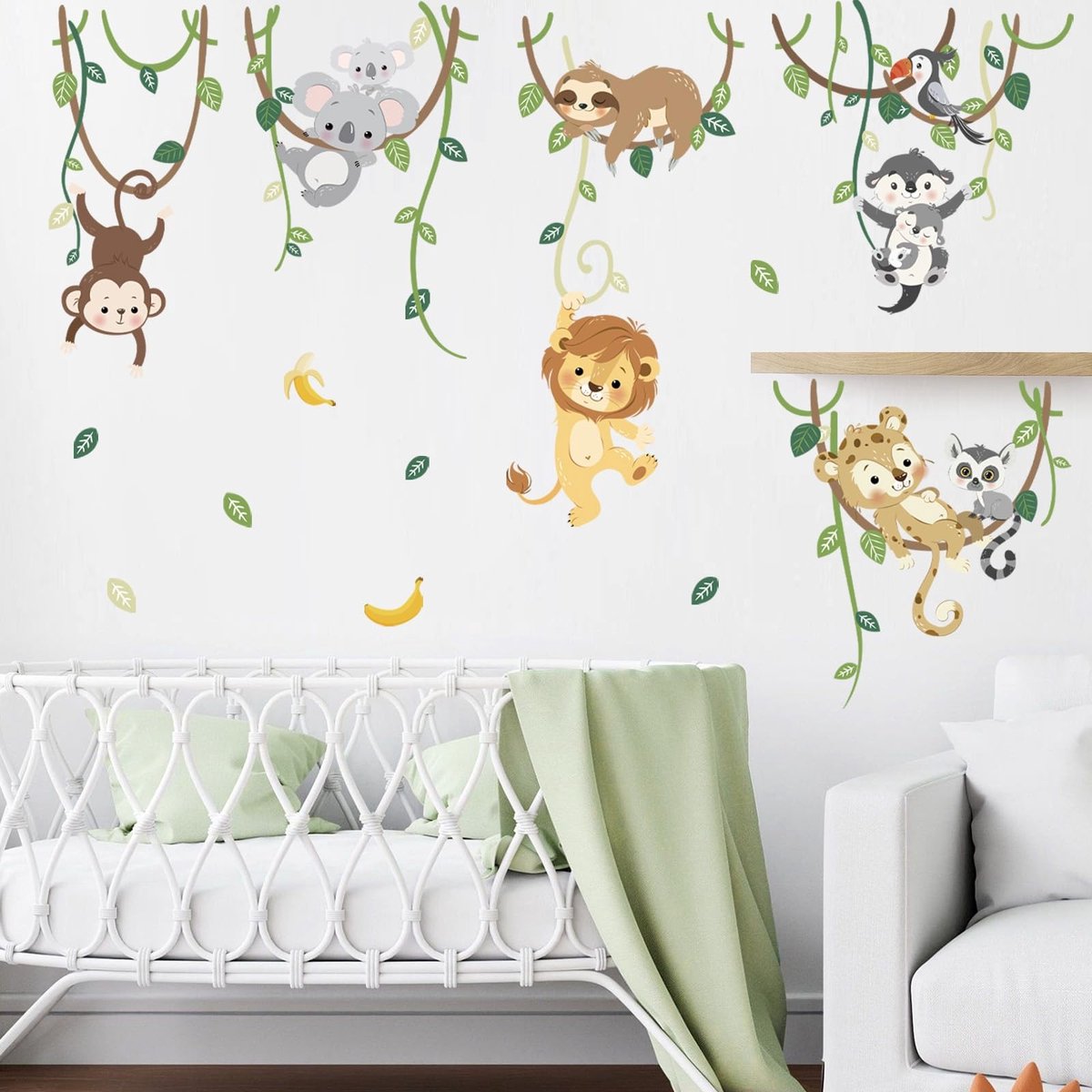 aladdien - Jungle Dieren Muurstickers - Kleurrijke Wanddecoratie - Geschikt voor Kinderkamer - Dieren Thema - Eenvoudig aan te brengen - Hoge kwalit...