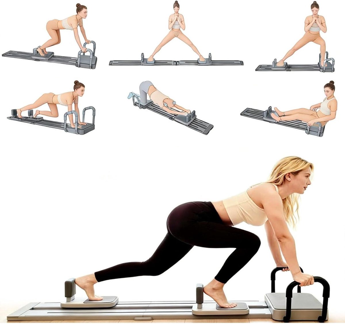 Pilates Trainer - Thuis Gym - Full Body Training - Opvouwbaar Ontwerp - 350 Lbs Capaciteit - Grijs