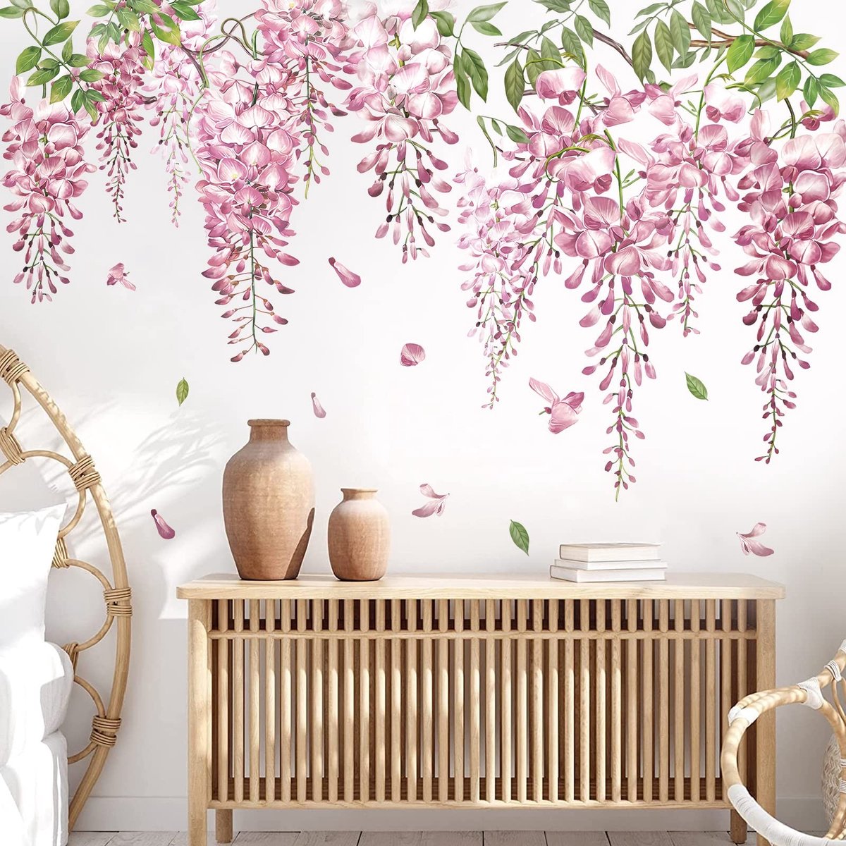 aladdien - Wandstickers - Muurdecoratie - Waterdicht - Roze Bloemen - Geschikt voor Woonkamer en Slaapkamer - Multicolour
