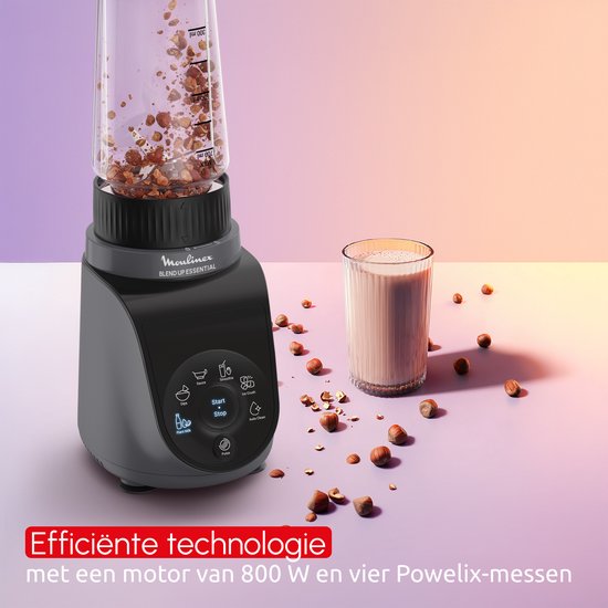 Moulinex Blend Up Essential LM1EHBF0 - Mini Blender - Romige smoothies en sauzen - 800 W - 6 automatische programma’s - Tritan drinkflessen voor onderweg - Smoothie blender van Moulinex — afbeelding 2