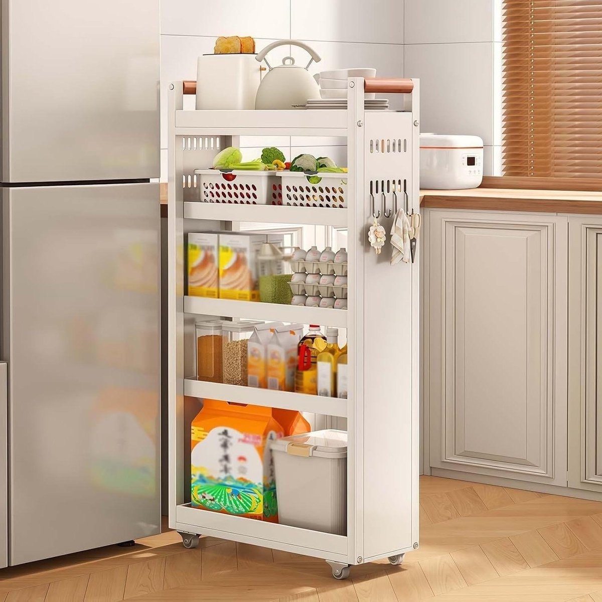 Opbergtrolley Wielen - Mobiele Plank - Ruimte Organiseren - Slank Ontwerp - 40x18x86cm - Metaal