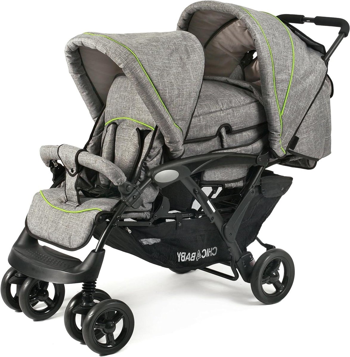 Duowagen - Broerswagen - Reizen met kinderen - Verstelbare rugleuningen - 130 cm - Grijs