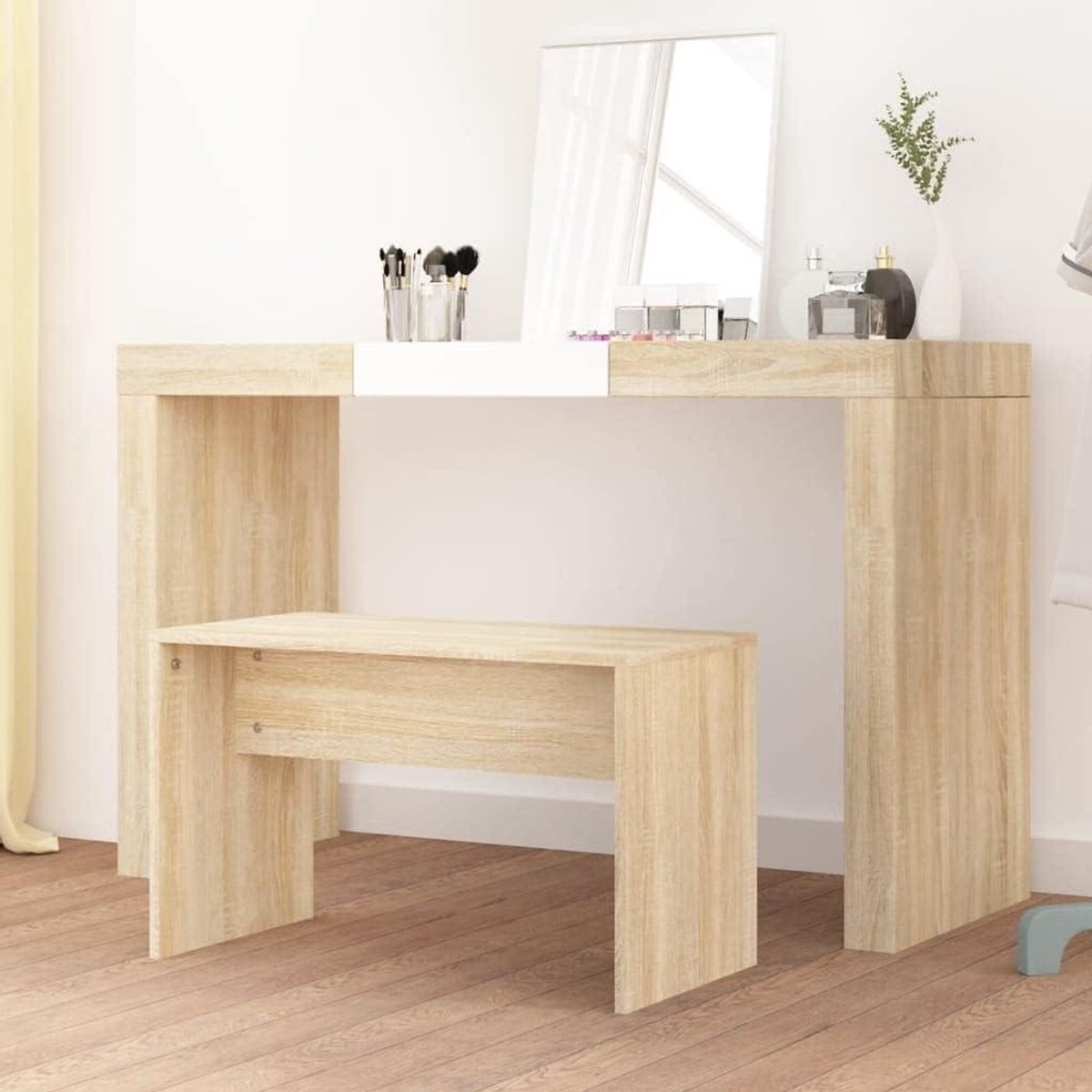 Kaptafel Kruk - Make-up Stoel - Comfortabel Zitten - Sterk Materiaal - 70 cm - Sonoma Eiken