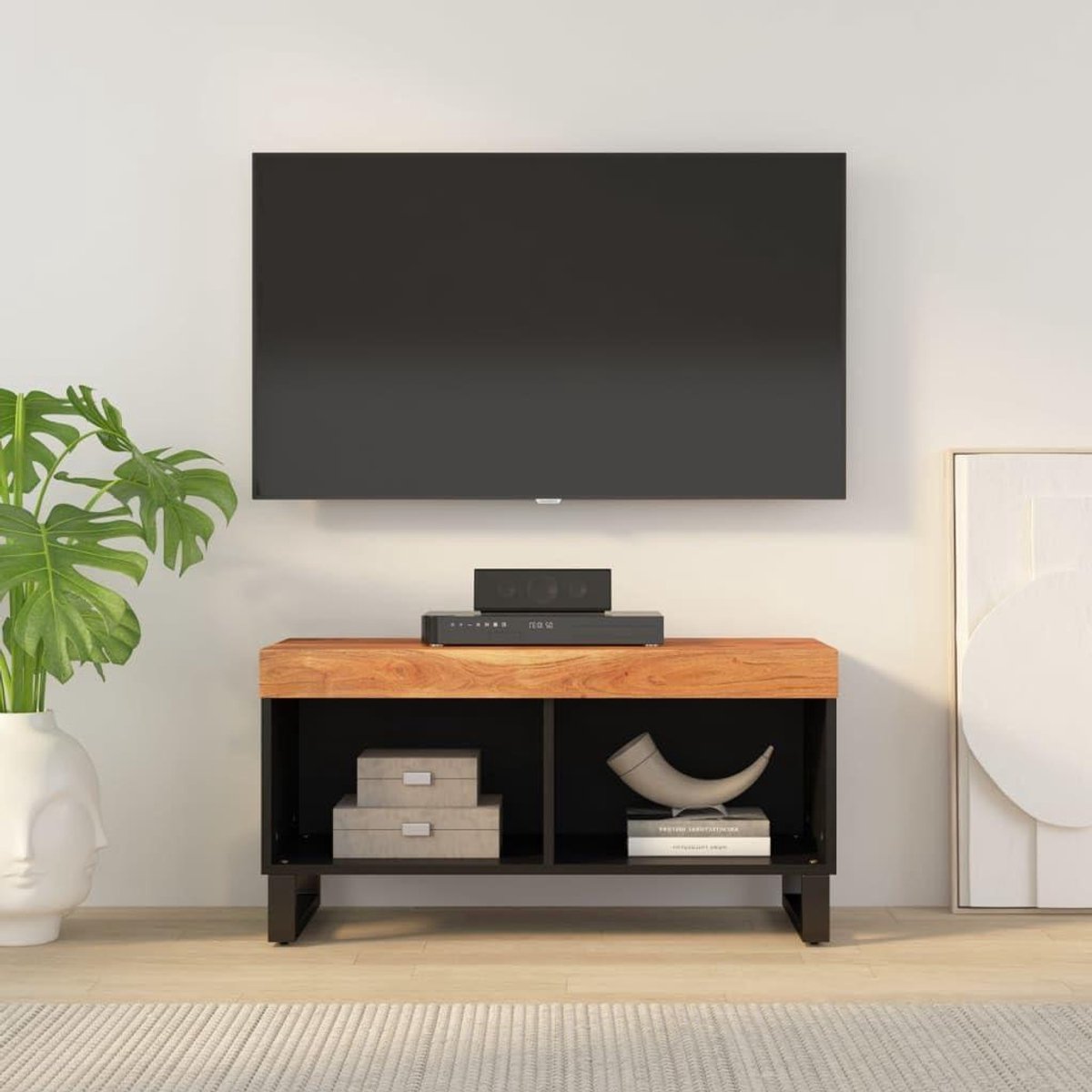 TV Kast - Mediameubel Opbergkast - Media Opslag - Massief Hout - 85x33x435 cm - Bruin