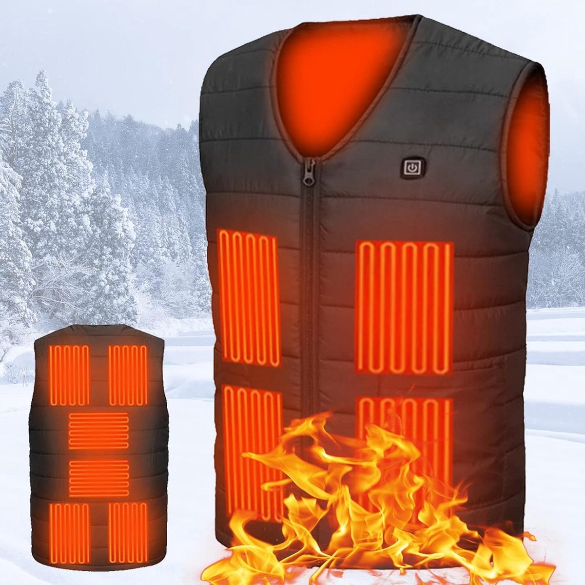 Verwarmd Vest - Elektrisch Jack - Buiten Activiteiten - 10 Warmte Zones - 3 Temperatuur Niveaus - Zwart