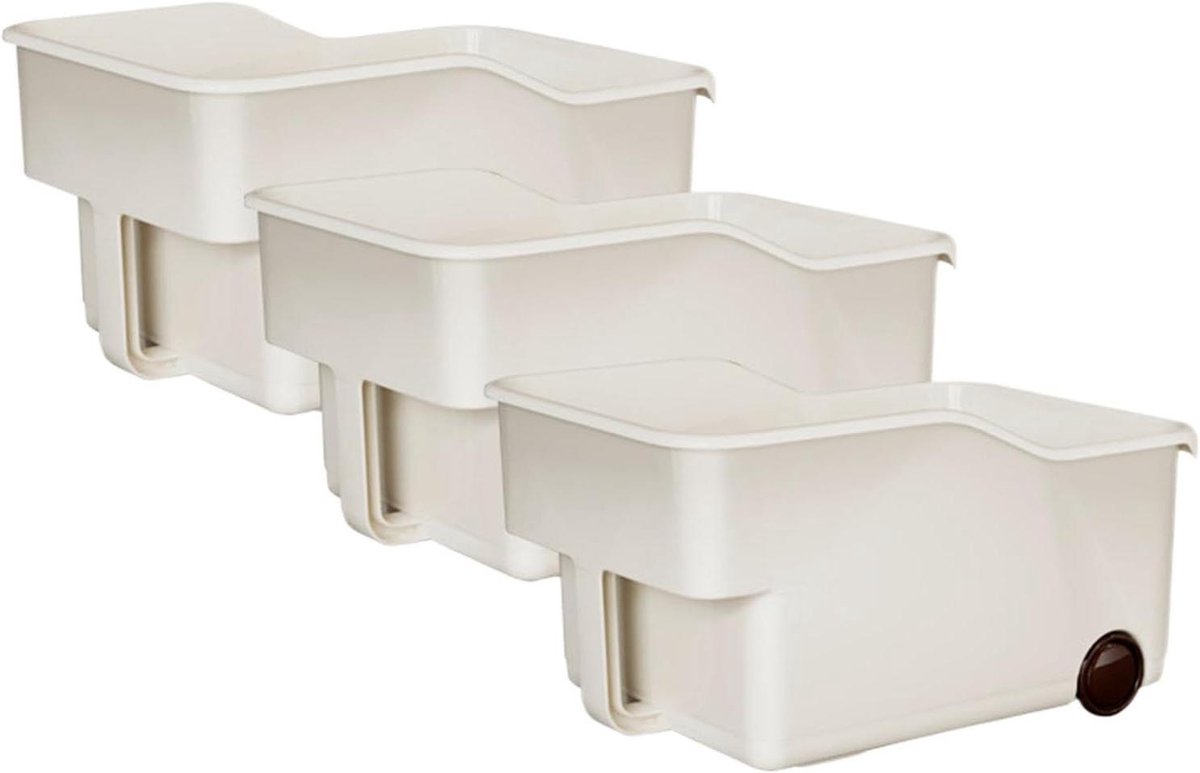 Opbergbakken Met Wielen - Opbergdozen - Keuken Organiseren - Stapelbaar Ontwerp - 3 Stuks - Wit