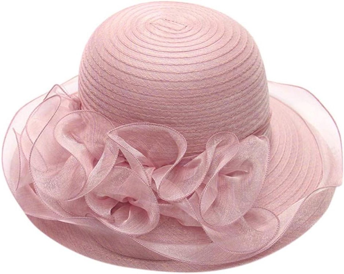 Dames Hoed - Fascinator Pet - Feestelijke Gelegenheid - Brede Rand - 57 cm - Roze