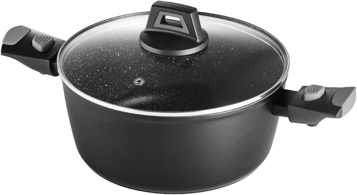 Kookpan met Deksel - Forced Aluminium Pan - Lekker Koken - Afneembare Handgreep - 24 cm Diameter - Zwart