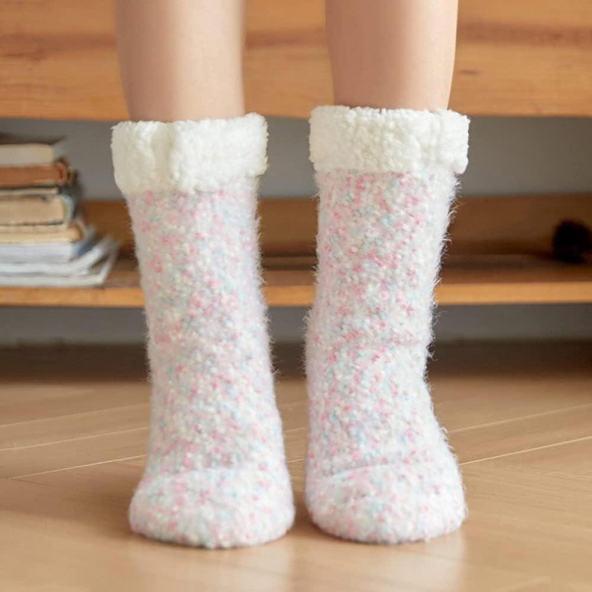 Dames Huissokken - Slippersokken Warm - Comfortabel Ontspannen - Antislip Zolen - One Size - Roze
