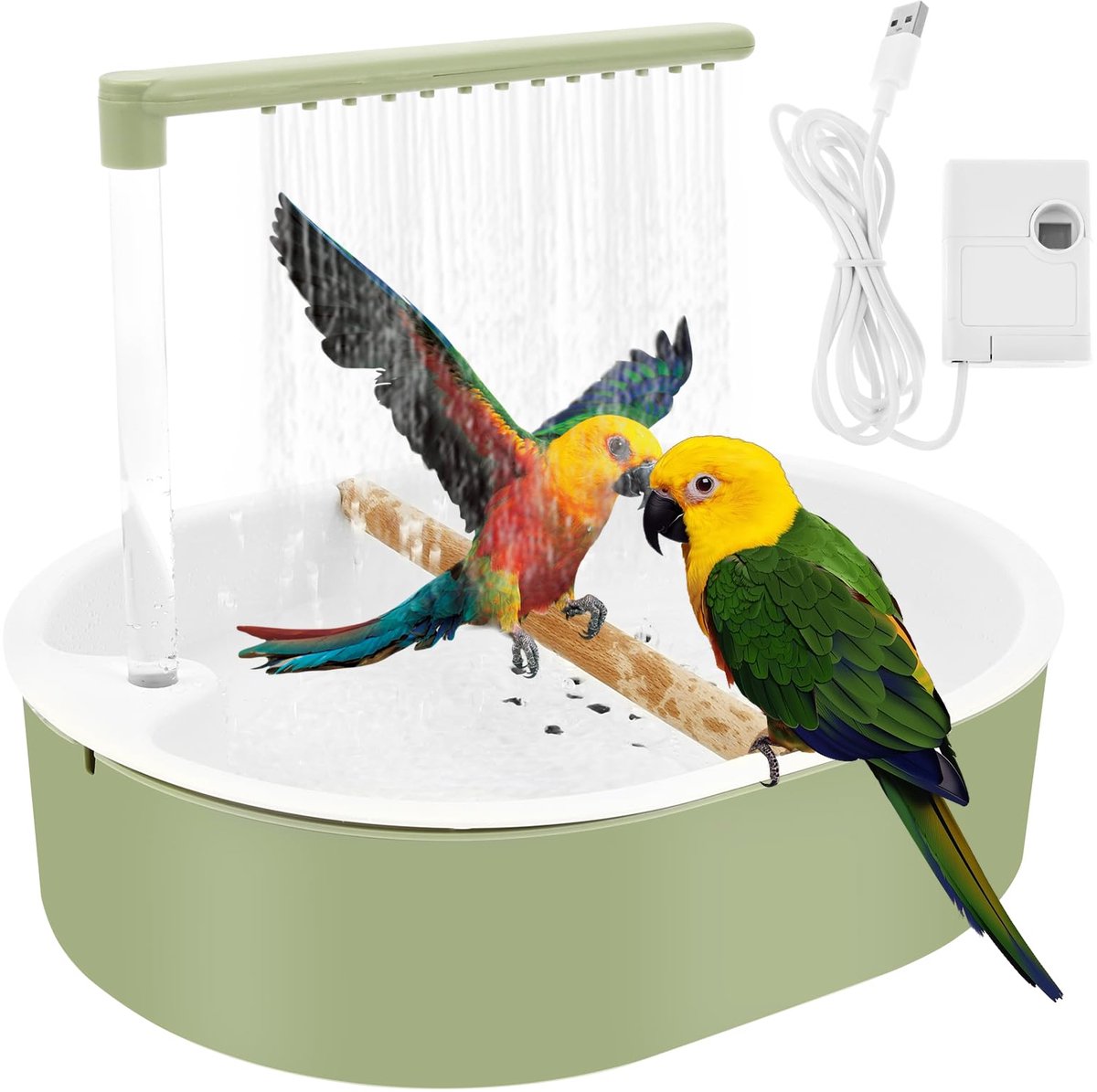 carmdering - Vogelbad - USB vogelbad en drinkbak - geschikt voor parkieten en kleine vogels - balkon gebruik - groen
