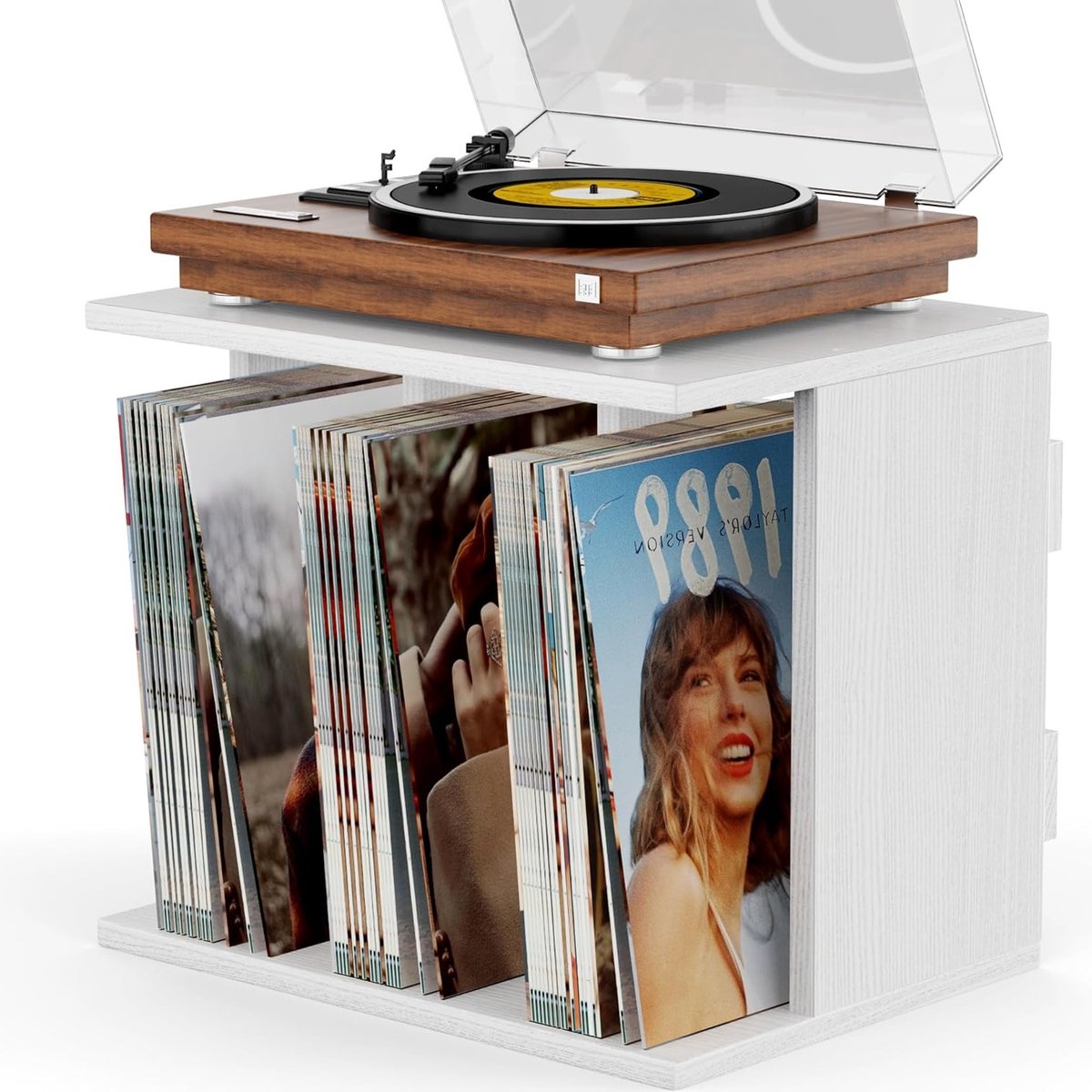 Vinyl Platen Opbergoplossing voor Muurmontage, Geschikt voor 80-100 Albums, 3 Compartimenten en Modern Design