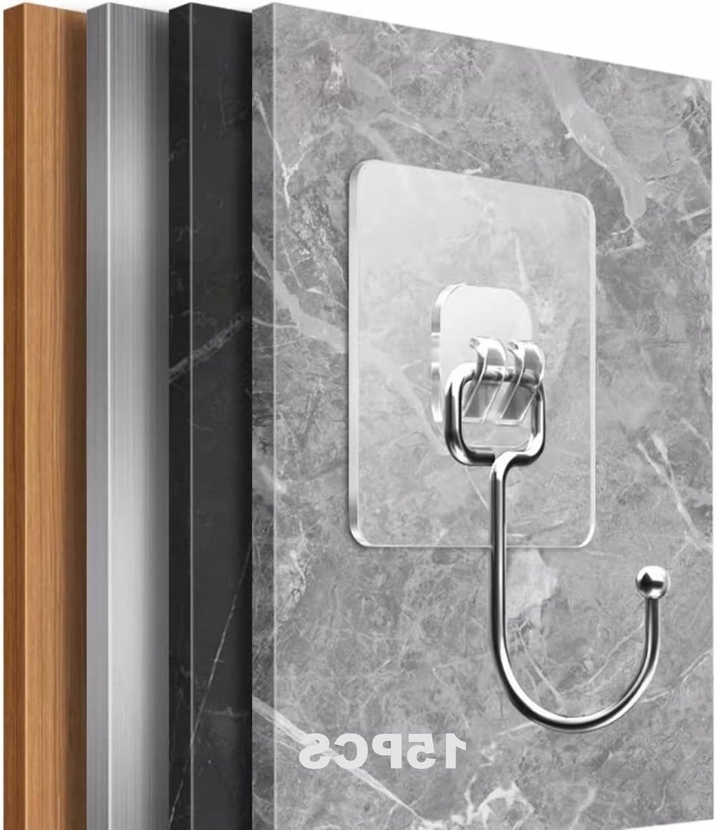 Set van 15 Transparante Plakhaken voor Glas, Tegels en Staal - Onzichtbare Wandhaken zonder Boren, Ideaal voor Thuisdecoratie en Organisatie