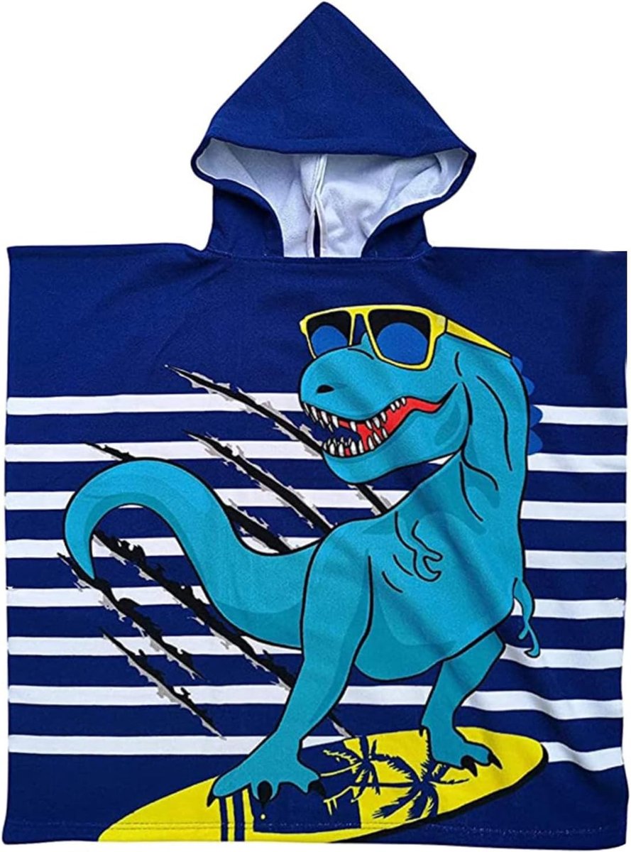 Schattige Kinderen Badcape met Kap - Zachte en Absorberende Poncho voor Jongens en Meisjes (Dino Zonnebril) - Ideaal voor Strand en Bad
