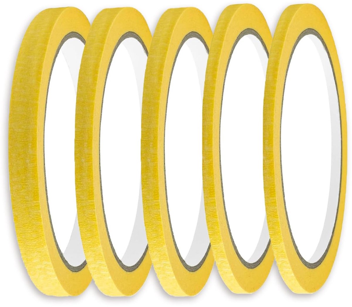 Crepe Tape Set van 5 Rollen, Zelfklevend Fineline Tape voor Schilderen, DIY Projecten en Kantoorgebruik, 5 mm tot 15 mm Breedte