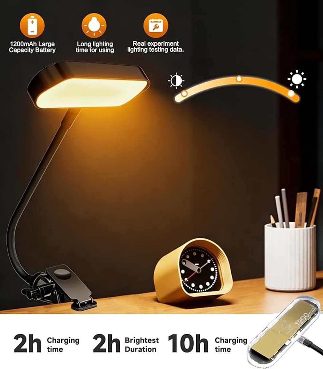 2-in-1 LED-leeslamp en bureaulamp, clip-on leeslamp geschikt voor in bed en bij het lezen van boeken, 7,9 inch flexibele videoconferentielamp, 3 instelbare kleurstanden, oplaadbare lamp geschikt voor laptops, mobiele telefoons en studeren. — cadeau in Gadgets - foto 3