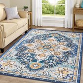 Homaxy - Woonkamer Tapijt - Boheemse Stijl Gedrukt Vloerkleed- Machinewasbaar Licht Vloertapijt - 183x274 cm - Rechthoekig - Blauw