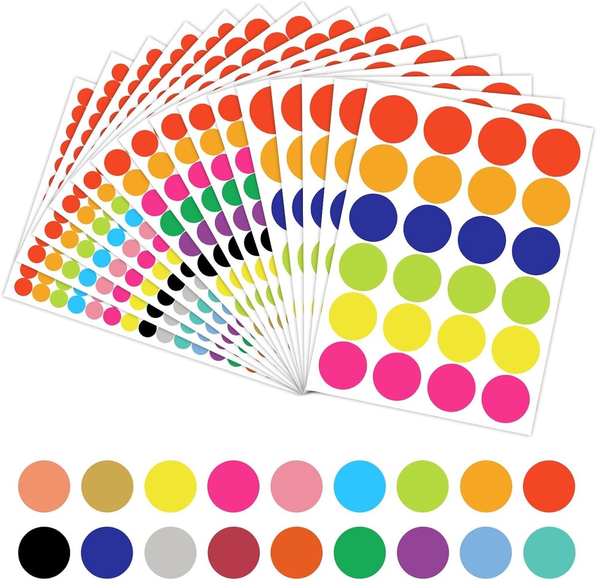 Kleurige Stain Stickers - 3040 Stuks, Zelfklevende Cirkel Stickers voor Kleurcodering, Labels voor Kalender, Kantoor en School