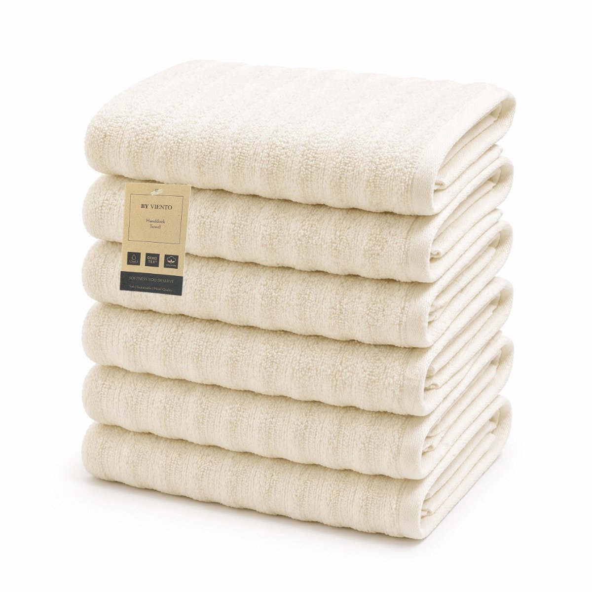 By Viento Luxe Handdoeken Set – 6 stuks – 50×90 cm – Crème / Warm Wit – Hotelkwaliteit – 100% Katoen – 500 g/m²