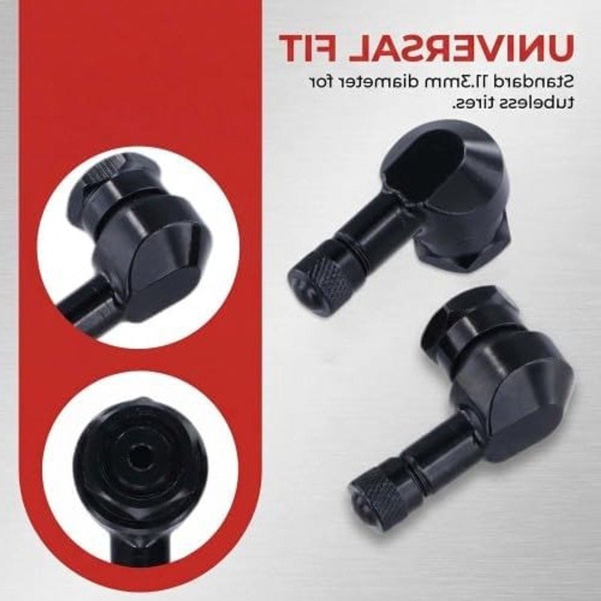 Set van 2 hoekventielen voor motorfiets, 90° - 11,3 mm, CNC-aluminium met rubber afdichting, lekvrij en ideaal voor velgen en ventielverlengingen