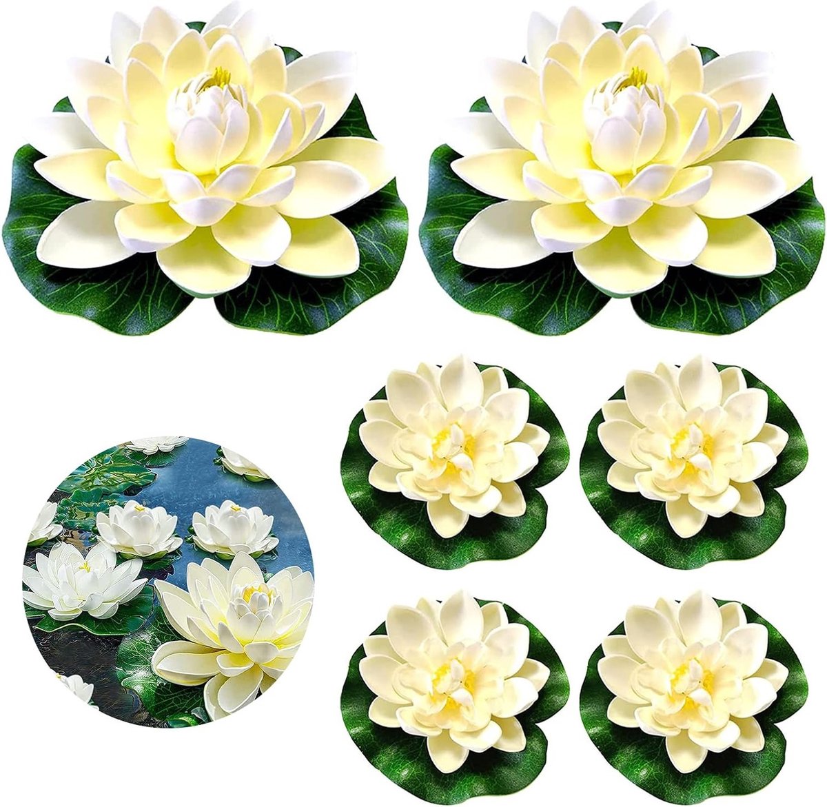 Zes Stuks Drijvende Lotus Bloemen, Kunstmatige Waterlelie voor Tuin, Vijver en Aquariums, Decoratieve Bloemen voor Buiten en Binnengebruik