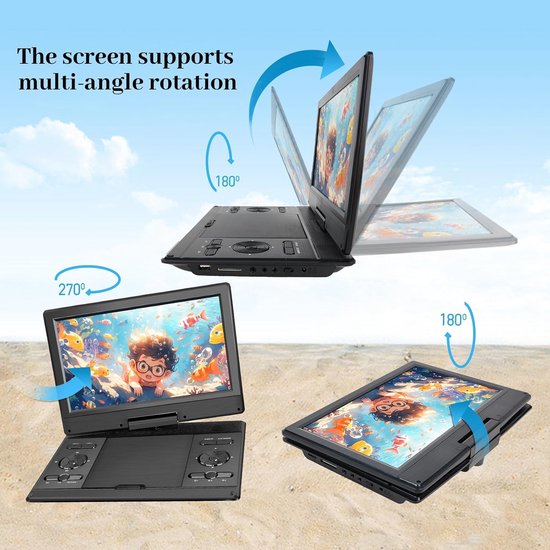 Draagbare DVD Speler 14,9 Inch - 12,1" HD Scherm - Oplaadbaar - USB & SD - TV Synchronisatie - Zwart — afbeelding 5