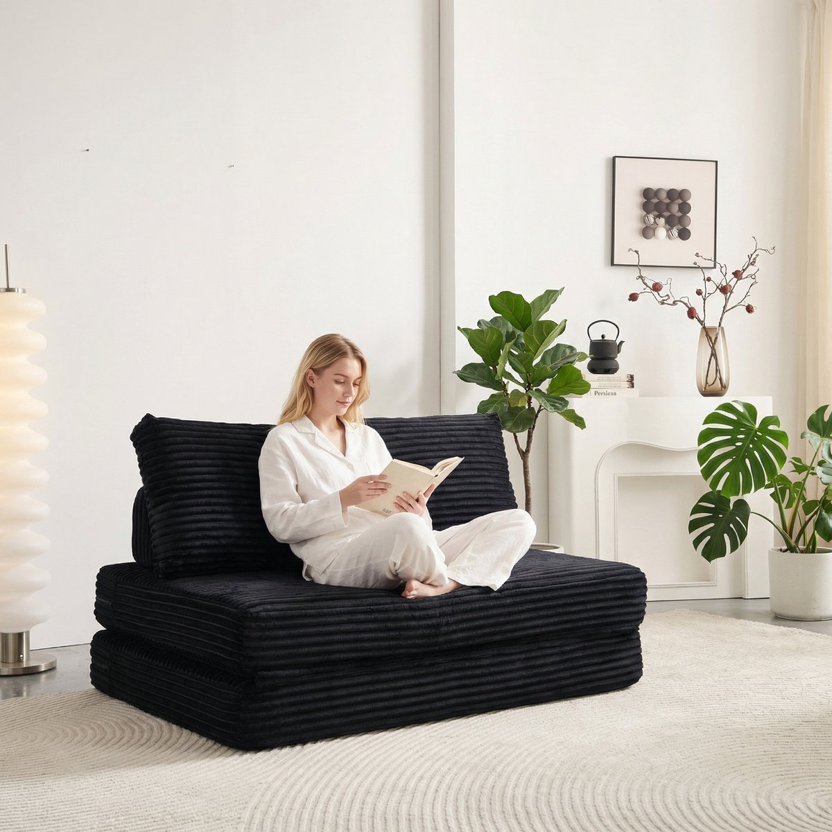 PHOEBE CAT Tweezitsbank - Slaapbank - Slaapfunctie - Corduroy - Geen montage nodig - Zwart