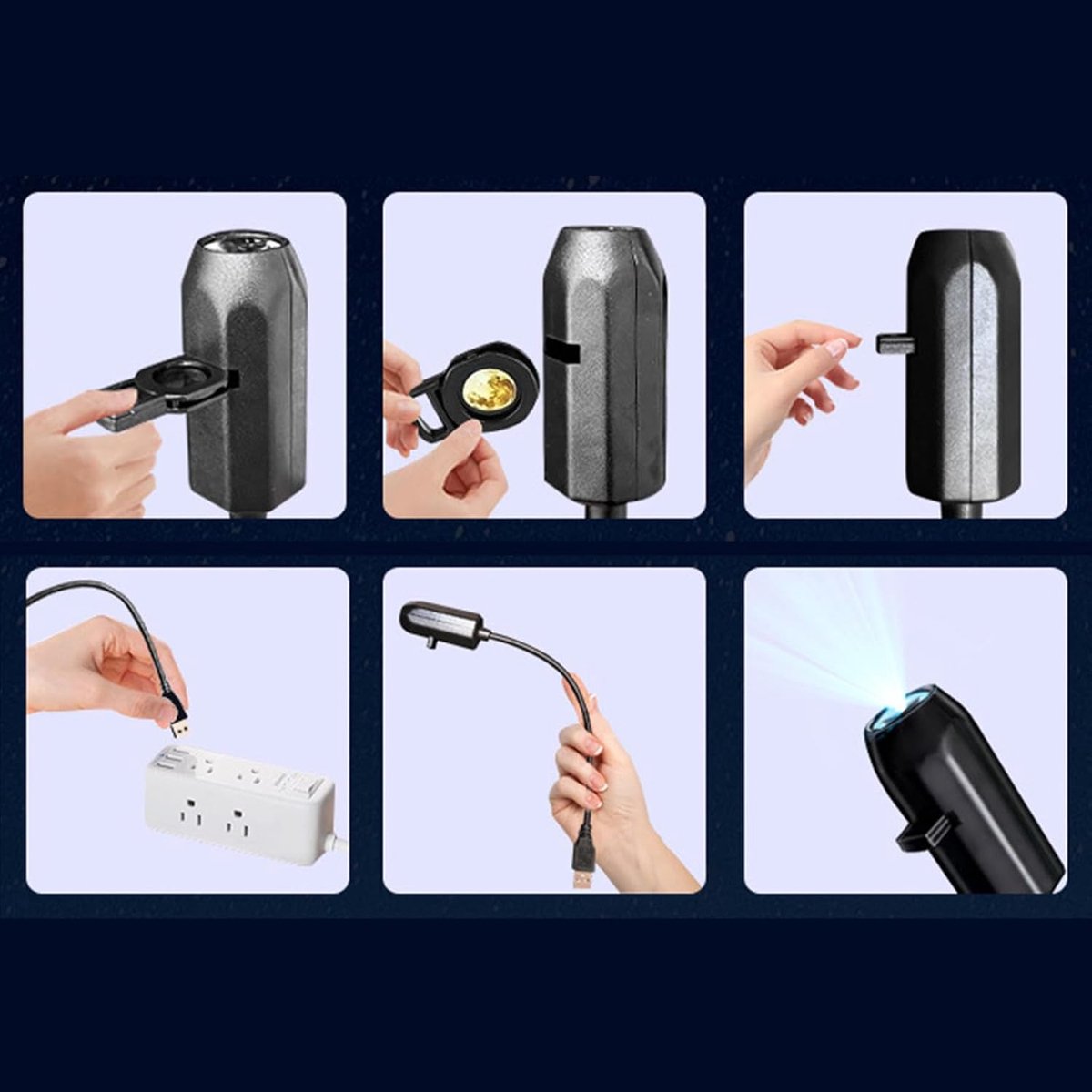 Projector - Nachtlampje Kind - 360 Graden Roterend Sfeerlicht - Inclusief 10 Projectieplaten - Galaxy Lamp - USB Aansluiting - Sterrenlamp Babykamer – foto 4