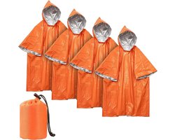 Nood poncho，4 stuks noodregenponcho, reddingsdeken, bivakzak, noodslaapzak, EHBO-warmtedeken, isolerend en waterdicht, geschikt voor kamperen, wandelen en noodsituaties